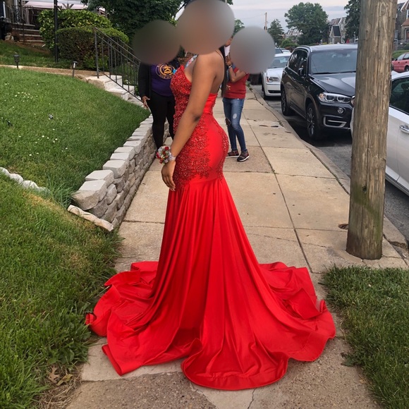 Designer TyeElise Red Custom Prom Dress - Picture 3 of 3